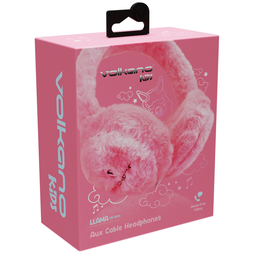 Volkano Kids Llama Series Wired Headphones with Case - Pink