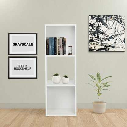 Everfurn Grayscale 3 Tier Bookshelf White, High Pressure Laminate