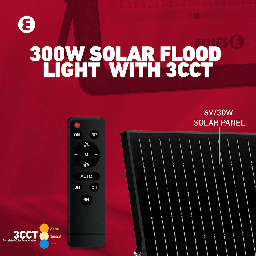 Ellies Nebula Series 300W Solar Flood Light  with 3CCT -BK