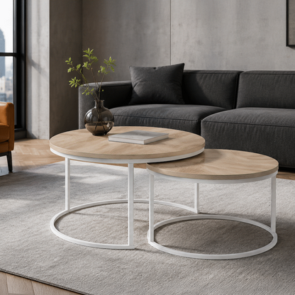 Everfurn Nile Nesting Coffee Table - Oak and White Frame