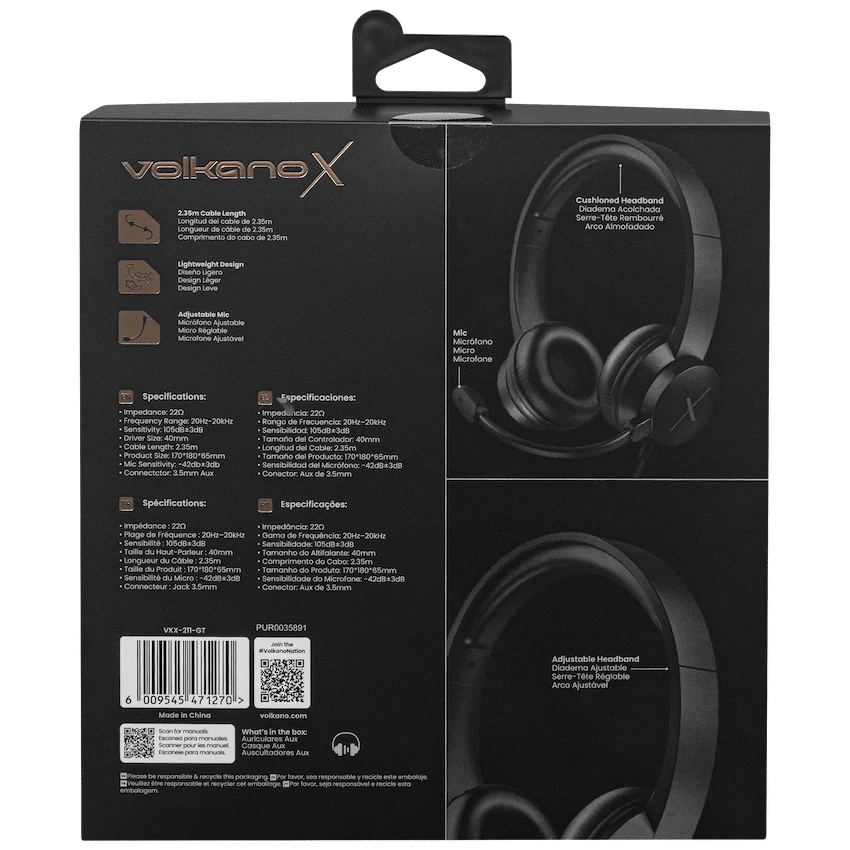 VolkanoX Chat Mk1 Series AUX Headset - Graphite