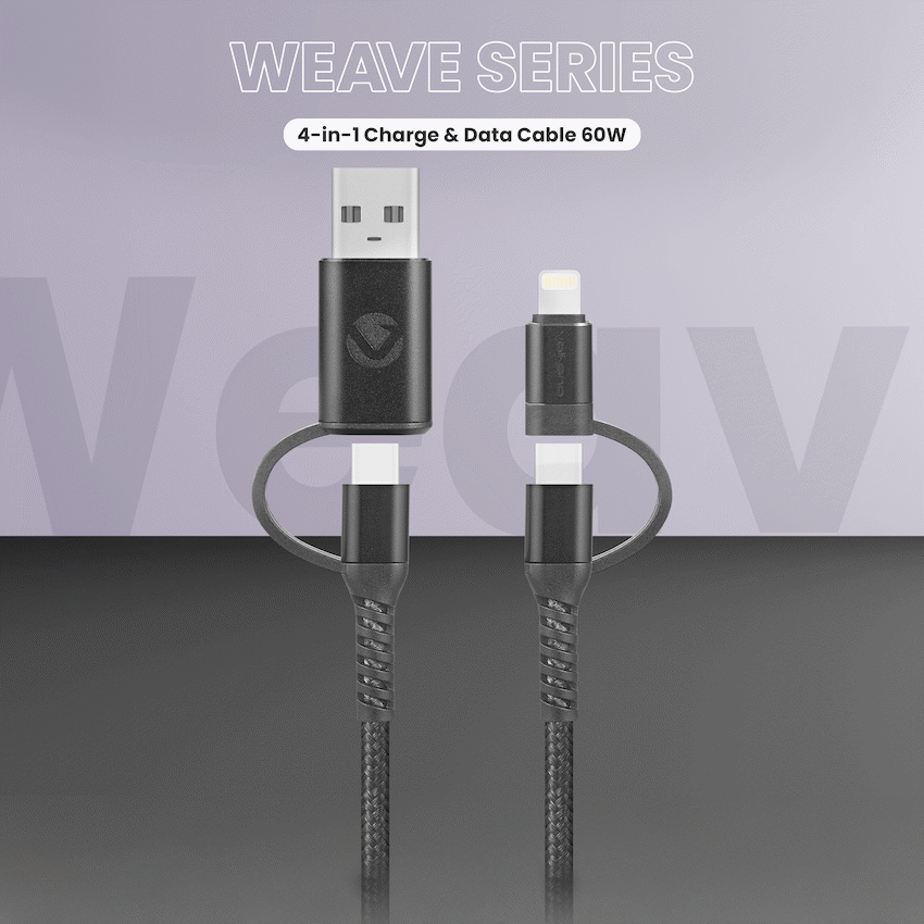 Volkano Weave Series 4-in-1 Charge & Data Cable 60w - 1.2m/4ft