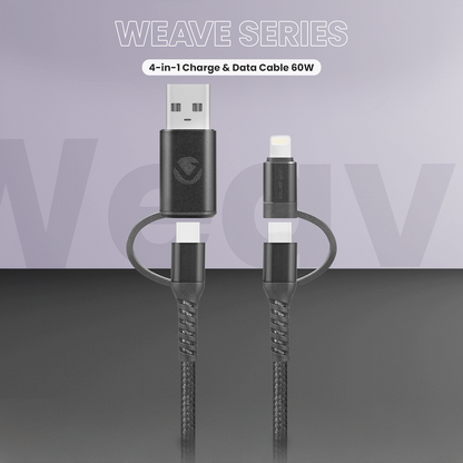 Volkano Weave Series 4-in-1 Charge & Data Cable 60w - 1.2m/4ft