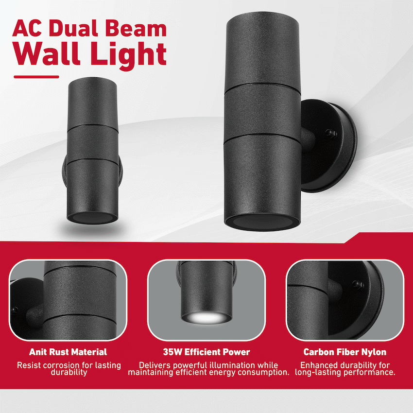 Ellies Ash Series AC dual beam wall light - Nylon Carbon Fiber - GU10 Base- BK