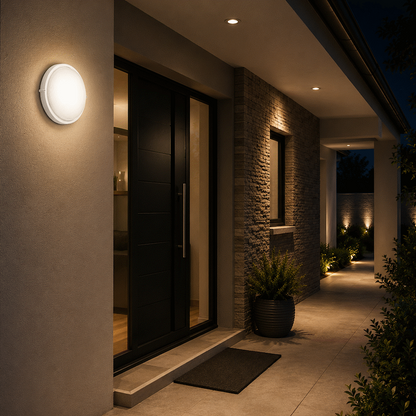 Ellies Illume Series - AC Round Bulkhead - Aluminium + Glass - E27 Base -WT