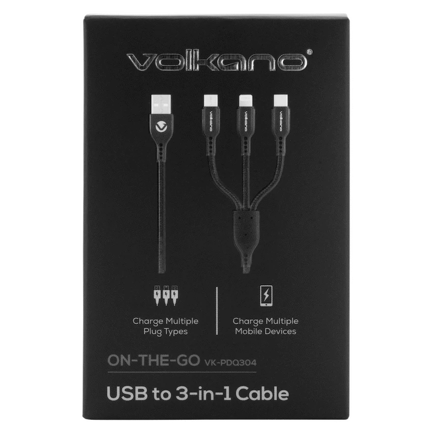 Volkano On-The-Go 3-in-1 1m Braided Cable - Black
