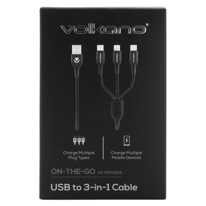 Volkano On-The-Go 3-in-1 1m Braided Cable - Black