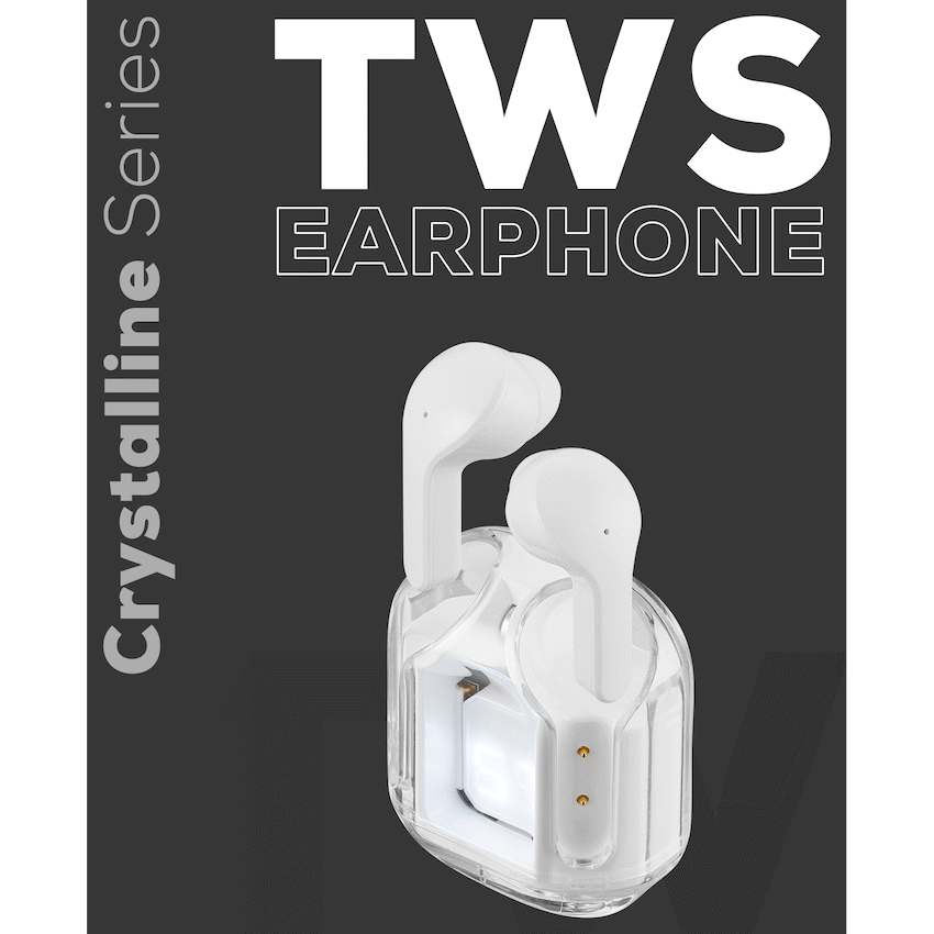 Volkano Crystalline Series TWS Earphone - White - Hardbox