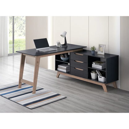 Everfurn Premium Lunar Office Desk - Black, L-Shaped Desk, With Storage