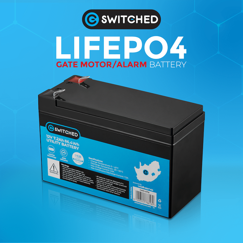 Switched LiFePO4 Gate Motor/Alarm Battery