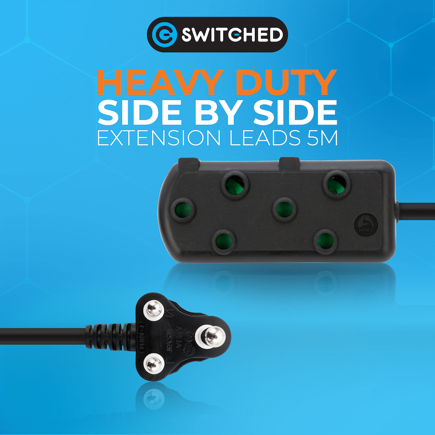 Switched Heavy Duty Side by Side (SBS) Extension Leads 5m - BK