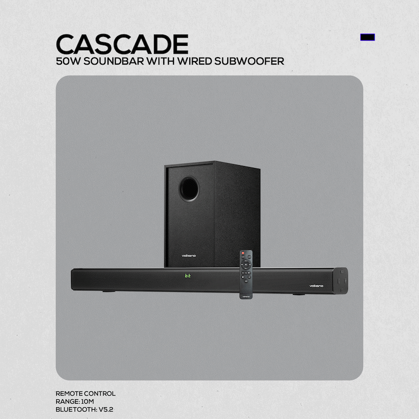 Volkano Cascade 50w Soundbar + Wired Subwoofer - Black