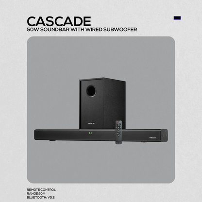 Volkano Cascade 50w Soundbar + Wired Subwoofer - Black