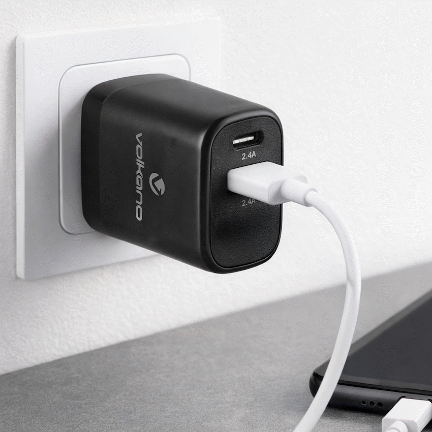 Volkano Volt-C Series Dual USB and USB-C Wall Charger with USB to USB-C Cable Included