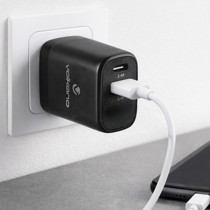 Volkano Volt-C Series Dual USB and USB-C Wall Charger with USB to USB-C Cable Included