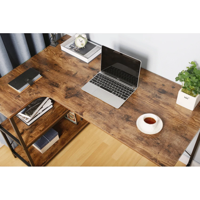 Everfurn Anthony L-Shaped Corner Work Desk - Steel Frame