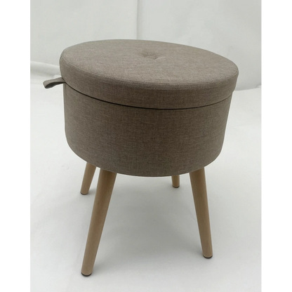 Sophie Round Storage Stool with Wooden Legs - Brown