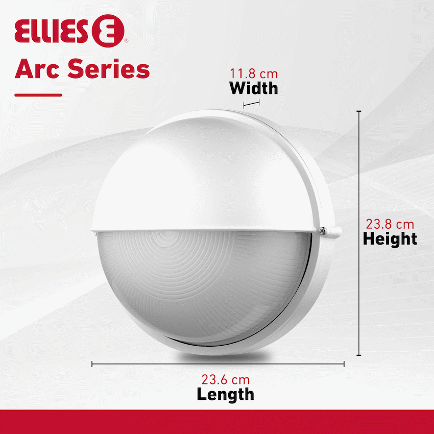 Ellies Arc Series - Large AC Round Bulkhead - Aluminium + Glass - E27 Base -WT