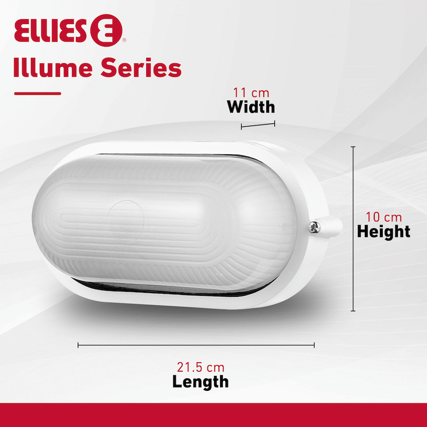Ellies Illume Series - AC Oval Bulkhead - Aluminium + Glass - E27 Base - WT