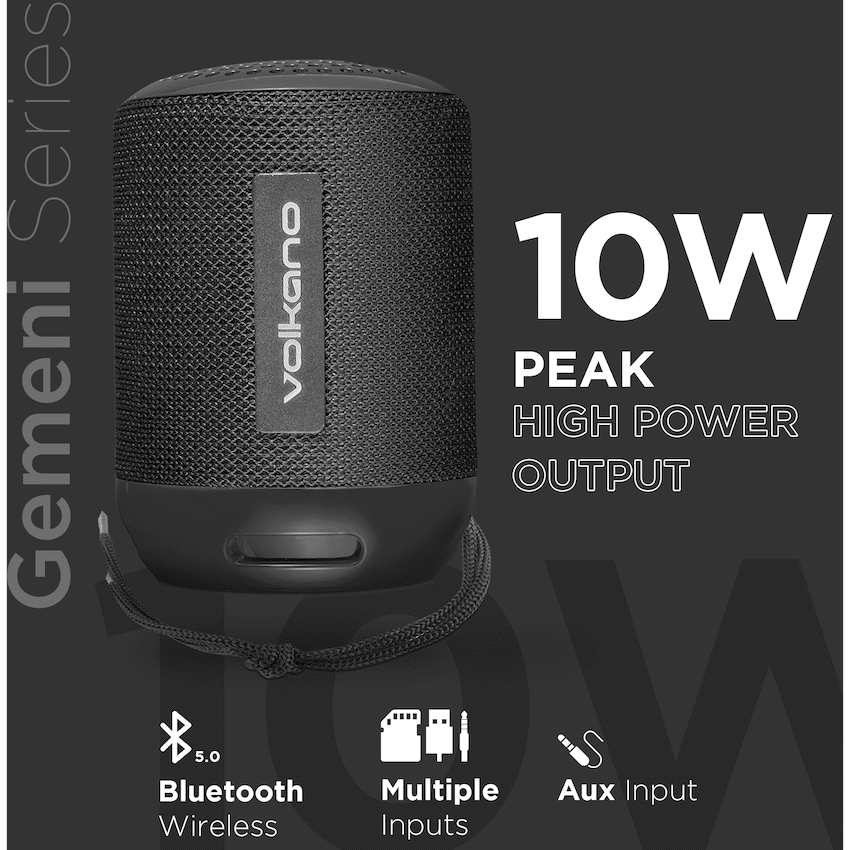 Volkano Gemini Series Pair of True Wireless Bluetooth Speakers - Black