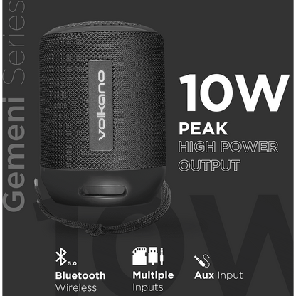 Volkano Gemini Series Pair of True Wireless Bluetooth Speakers - Black