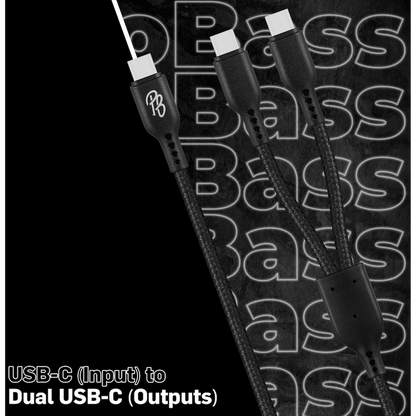 Pro Bass Cord Series 1.2m 15w USB-C to 2x USB-C Braided - Black