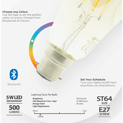 Smart Wi-Fi Bulb 5w LED Amber Filament Vintage Bayonet