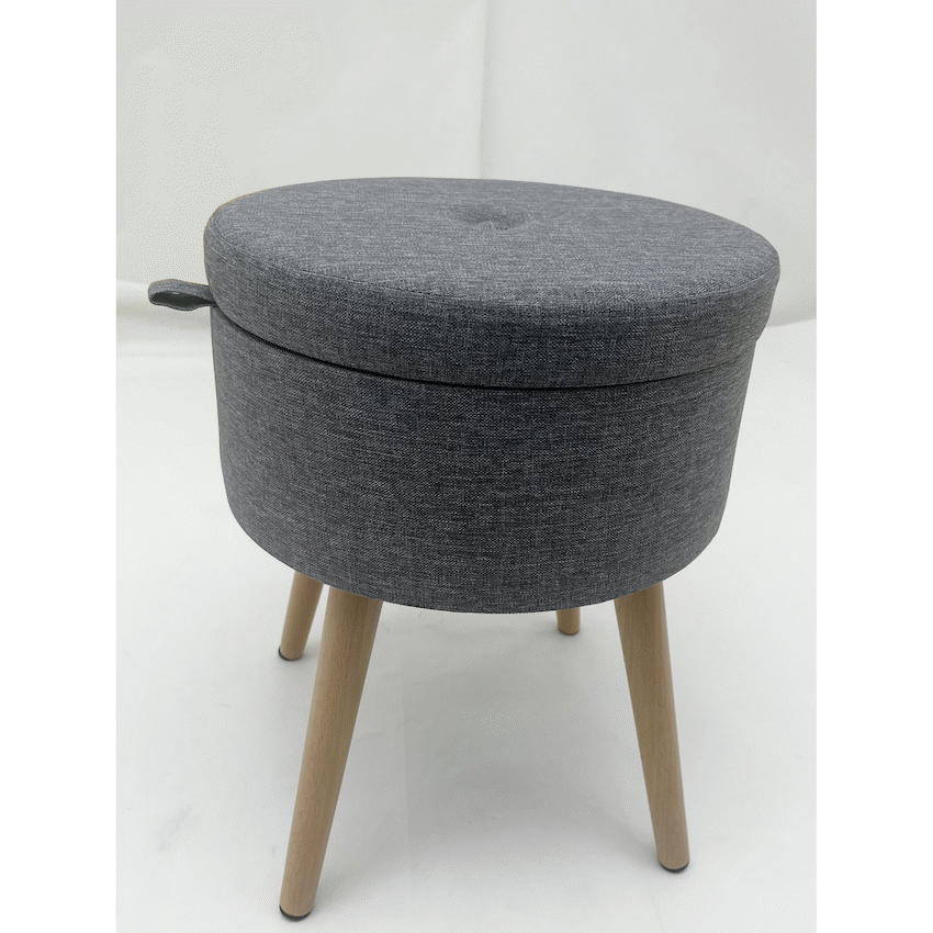 Sophie Round Storage  Stool with wooden legs - Grey