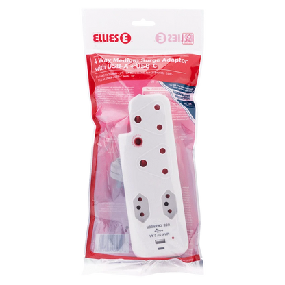 Ellies  4 Way Surge adaptor with type C + USB - WT