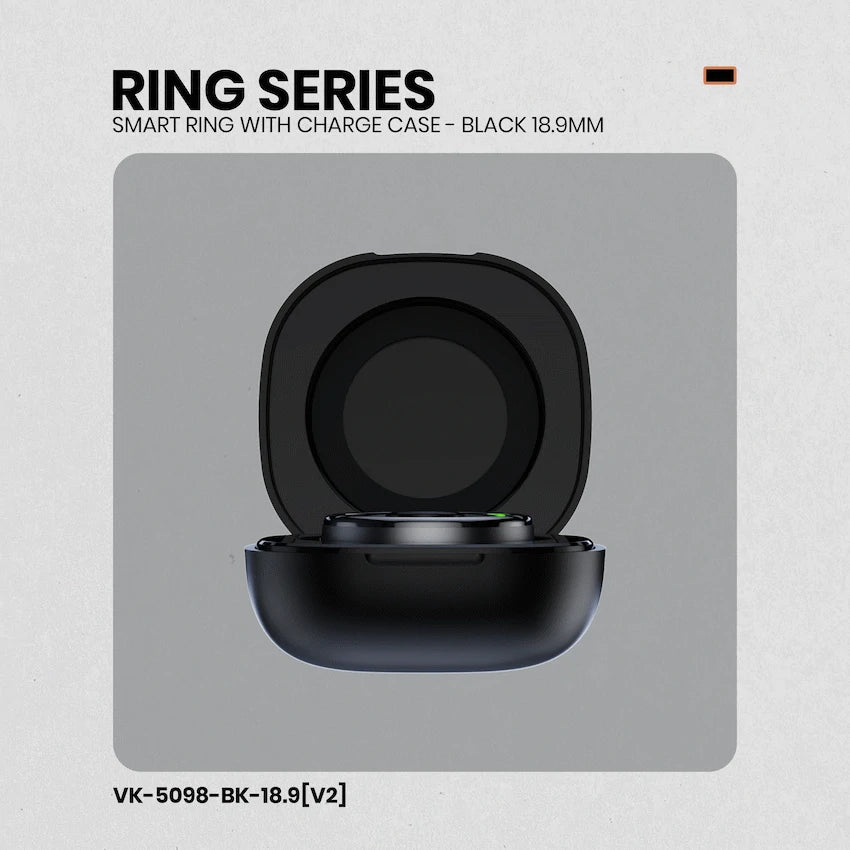 Volkano Ring Series Smart Ring with Charge Case - Black 18.9mm