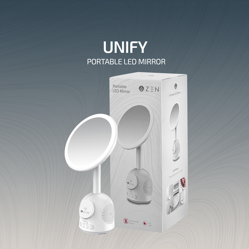 ZEN Unify Series Wireless Phone Charger with Bluetooth Speaker and Mirror - White