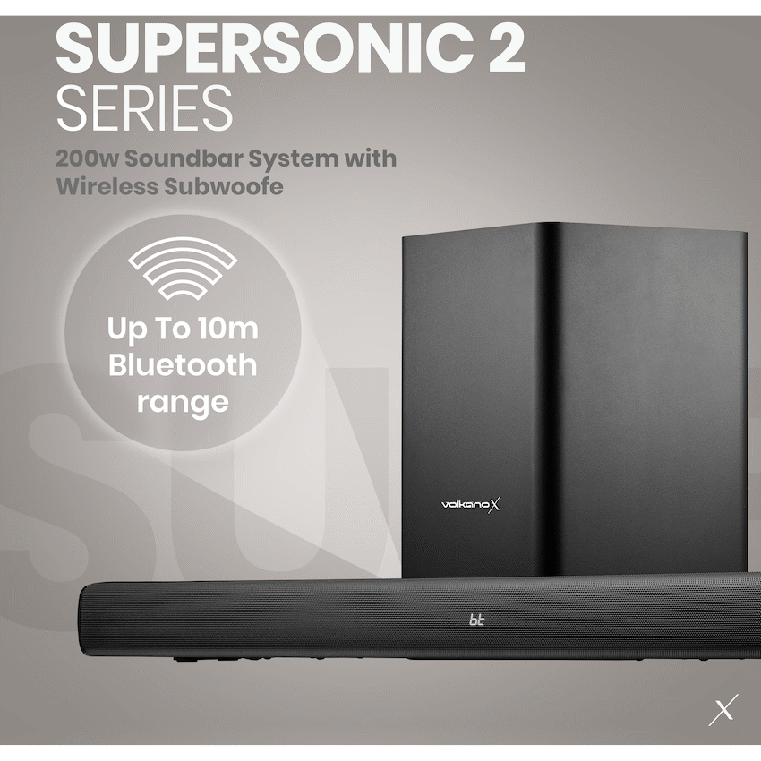 VolkanoX Supersonic 2 Series 2.1 200w Soundbar System with Wireless Subwoofer - Black