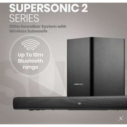 VolkanoX Supersonic 2 Series 2.1 200w Soundbar System with Wireless Subwoofer - Black