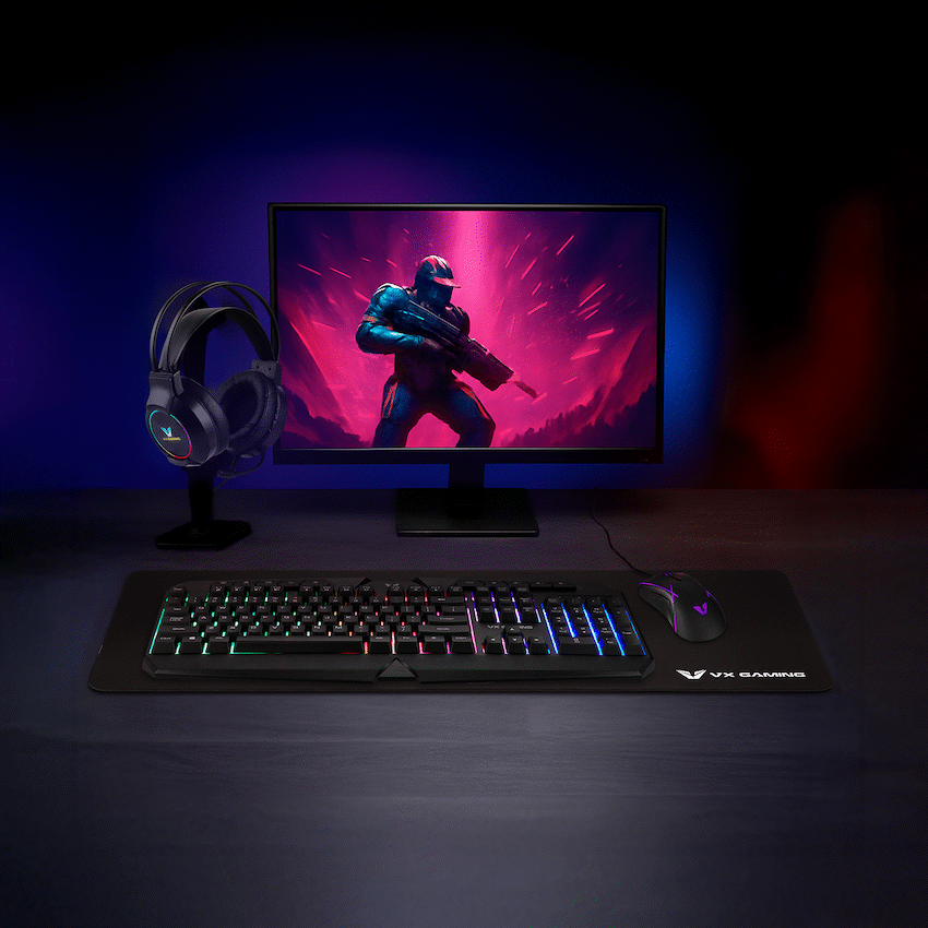 VX Gaming Heracles Series 4-in-1 Combo KB, Mouse, Mousepad, Headset
