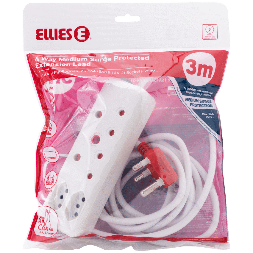 Ellies 4 Way Surge Extension Lead -3M - WT