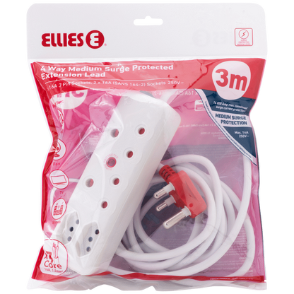 Ellies 4 Way Surge Extension Lead -3M - WT