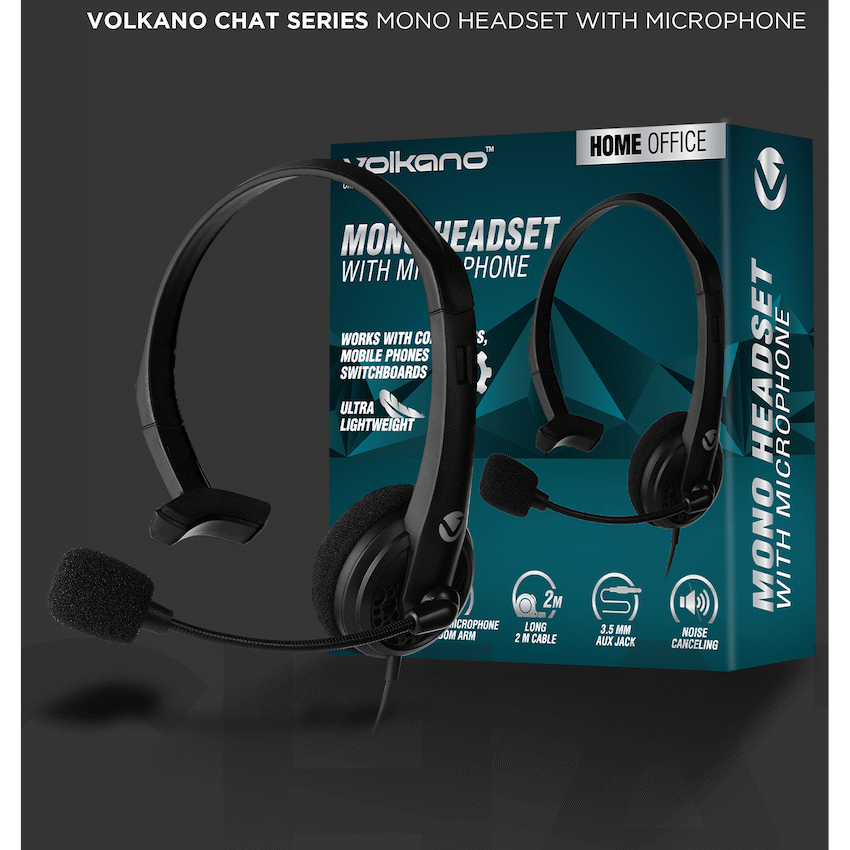 Volkano Chat series mono headset with boom microphone.