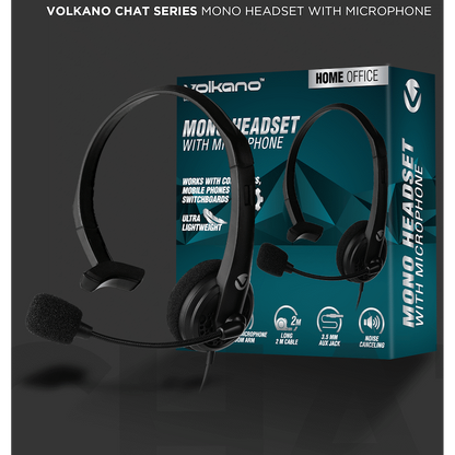 Volkano Chat series mono headset with boom microphone.