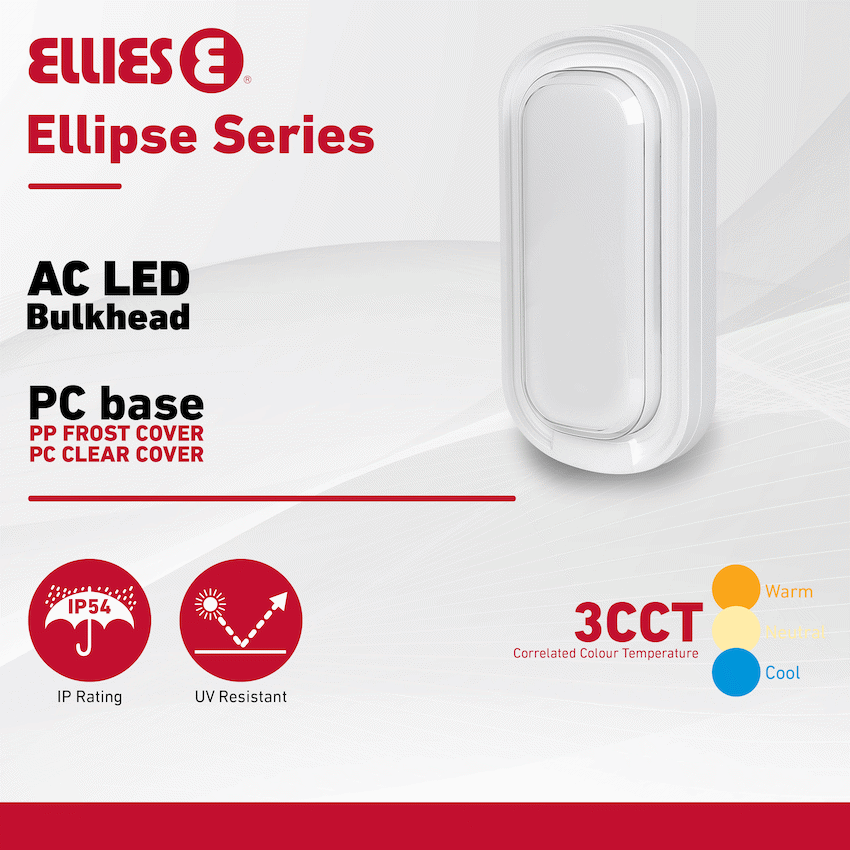 Ellies Ellipse Series AC 24W Capsule LED Bulkhead - PC - WT