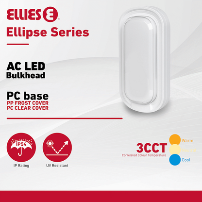 Ellies Ellipse Series AC 24W Capsule LED Bulkhead - PC - WT