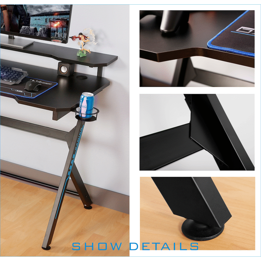 VX Gaming Donahue Gaming Desk - Black with Headphone Hook