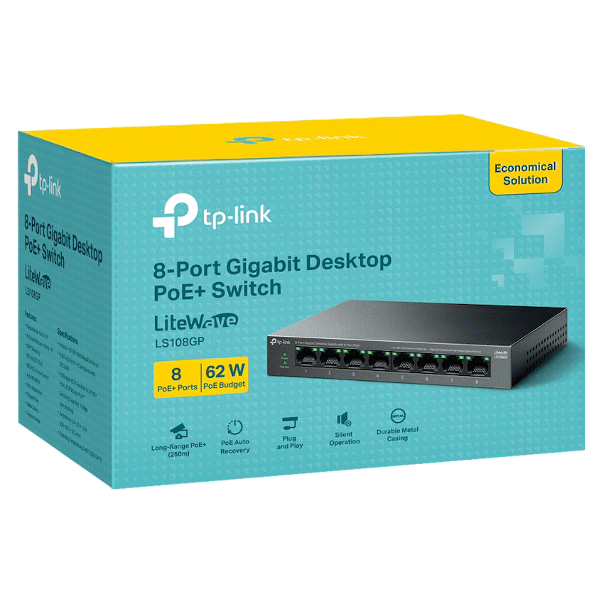 TP-Link LS108GP 8-Port Gigabit Desktop Switch with 8-Port PoE+