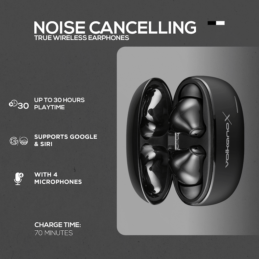 VolkanoX VXT200S Hybrid ANC TWS Earphones - Black