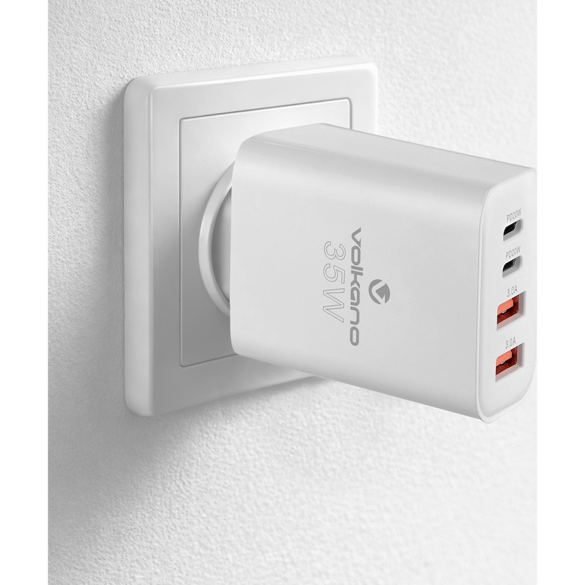 Volkano Quad Series 2x PD USB-C 2x USB-A 3a 35W Wall Charger