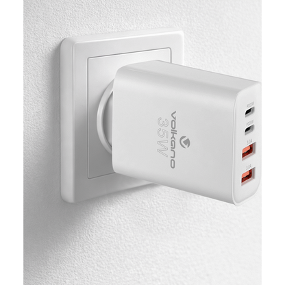 Volkano Quad Series 2x PD USB-C 2x USB-A 3a 35W Wall Charger