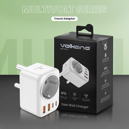Volkano MultiVolt Series 2x USB-A + 2x USB-C adaptor SA Plug to multi travel socket 20Watt