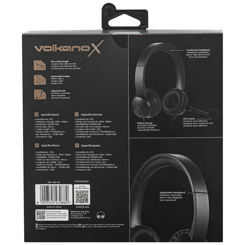 VolkanoX Chat Mk2 Series Wired USB Headset - Graphite