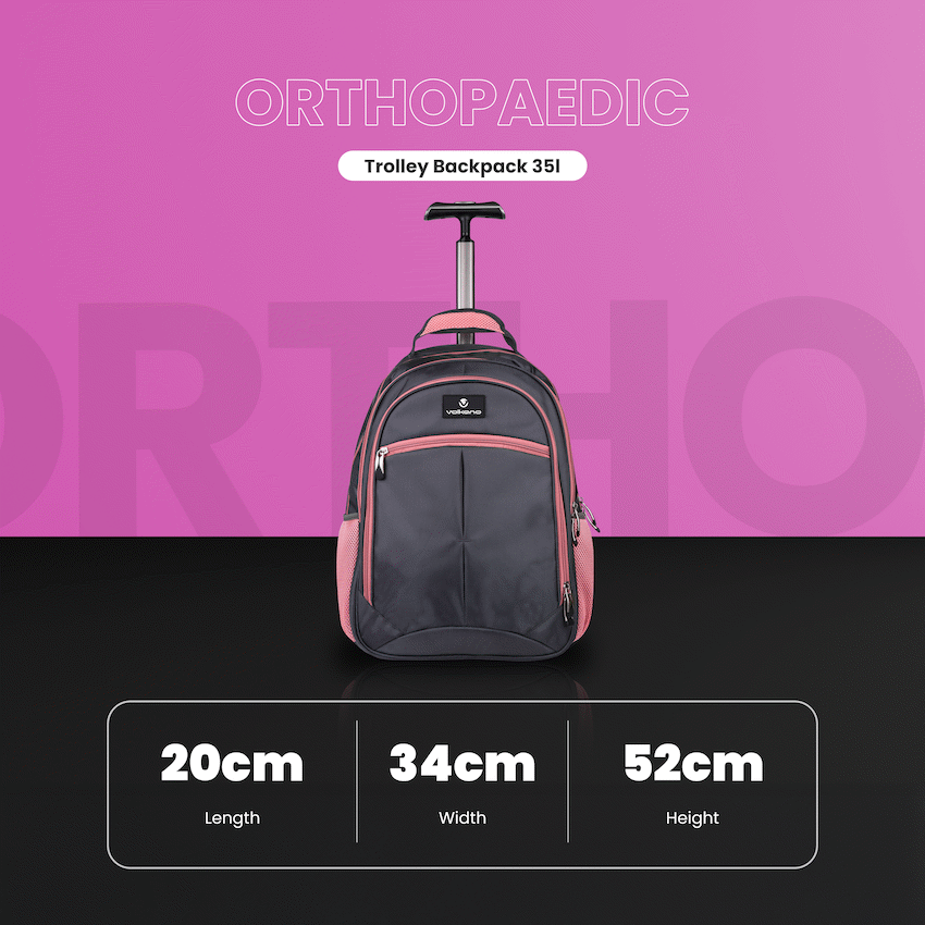 Volkano Orthopaedic Trolley Backpack 27L - Dark Grey/Pink