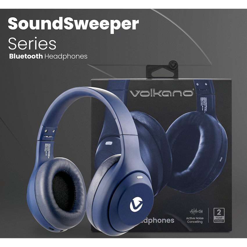 Volkano SoundSweeper Series Active Noise Cancelling bluetooth Headphones - Blue