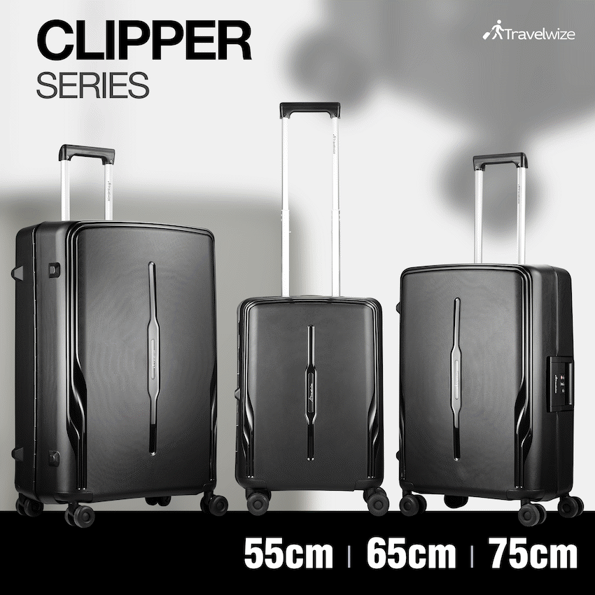 Travelwize Clipper PP 3Pc 4-Wheel Spinner Luggage Set Black